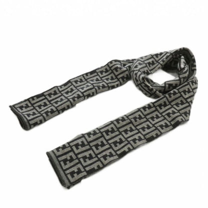 Fendi Scarf Shawl Wool Zucca Pattern Total 50 Black Gray XZ - OH - GY18