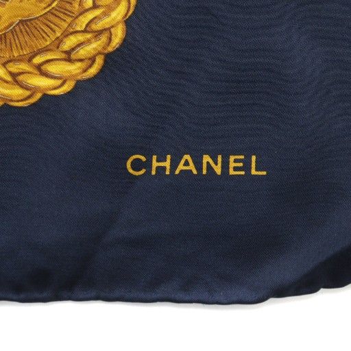 Chanel Large Scarf Shawl Silk Logo Coco Mark Chain All Over Multicolor - GY35