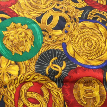 Chanel Large Scarf Shawl Silk Logo Coco Mark Chain All Over Multicolor - GY35