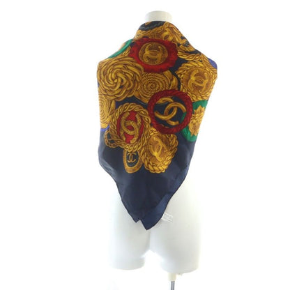Chanel Large Scarf Shawl Silk Logo Coco Mark Chain All Over Multicolor - GY35