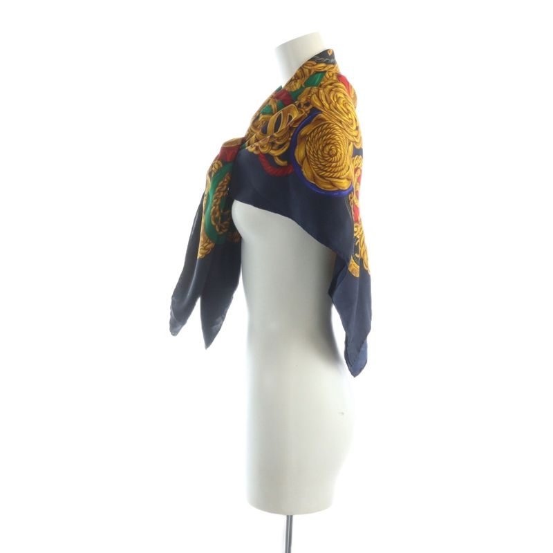 Chanel Large Scarf Shawl Silk Logo Coco Mark Chain All Over Multicolor - GY35