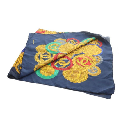 Chanel Large Scarf Shawl Silk Logo Coco Mark Chain All Over Multicolor - GY35