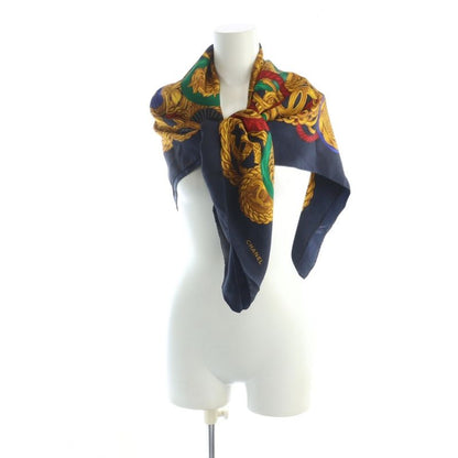 Chanel Large Scarf Shawl Silk Logo Coco Mark Chain All Over Multicolor - GY35
