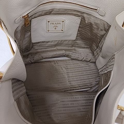 Prada Tote Leather Vittero Dino Beige Glaze Gold Color AA