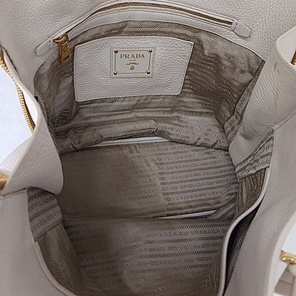 Prada Tote Leather Vittero Dino Beige Glaze Gold Color AA