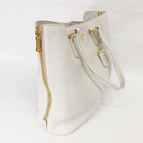 Prada Tote Leather Vittero Dino Beige Glaze Gold Color AA