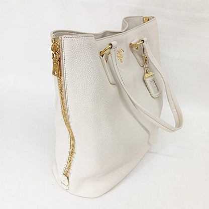 Prada Tote Leather Vittero Dino Beige Glaze Gold Color AA