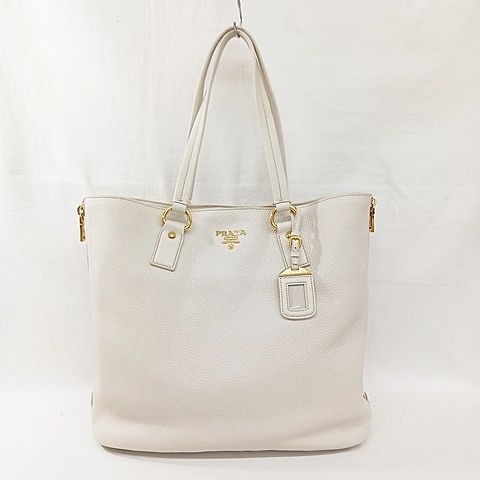 Prada Tote Leather Vittero Dino Beige Glaze Gold Color AA