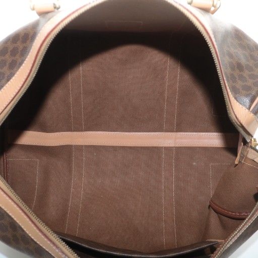 Celine Boston Bag Travel Purse PVC Leather Macadam Pattern Total Logo Brown XZ