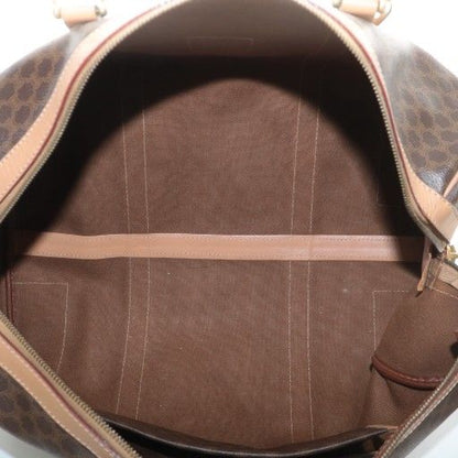 Celine Boston Bag Travel Purse PVC Leather Macadam Pattern Total Logo Brown XZ