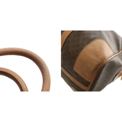 Celine Boston Bag Travel Purse PVC Leather Macadam Pattern Total Logo Brown XZ