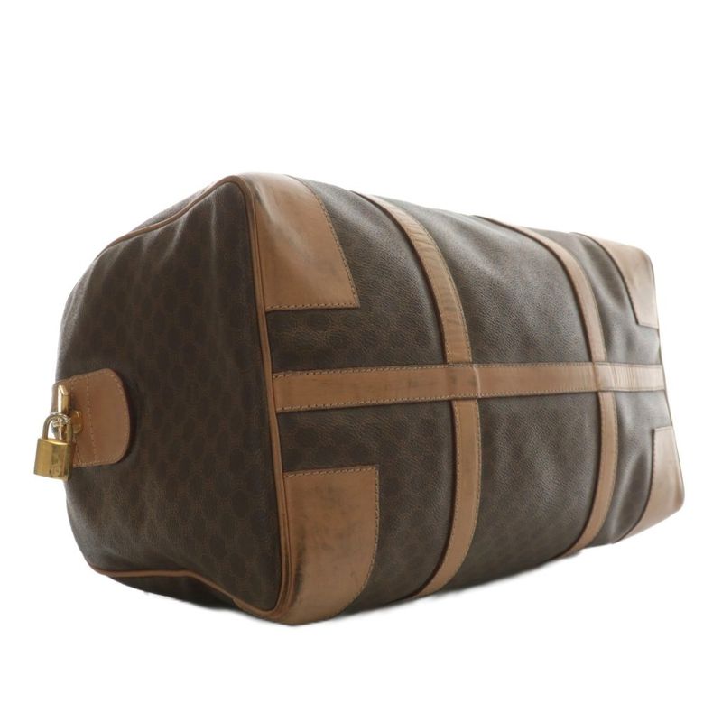 Celine Boston Bag Travel Purse PVC Leather Macadam Pattern Total Logo Brown XZ