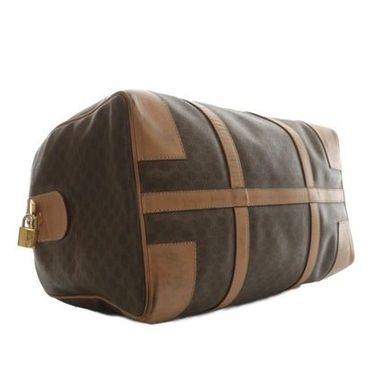 Celine Boston Bag Travel Purse PVC Leather Macadam Pattern Total Logo Brown XZ