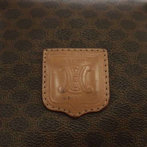 Celine Boston Bag Travel Purse PVC Leather Macadam Pattern Total Logo Brown XZ