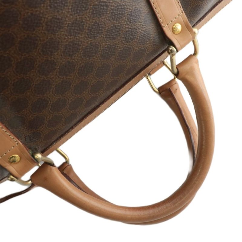 Celine Boston Bag Travel Purse PVC Leather Macadam Pattern Total Logo Brown XZ