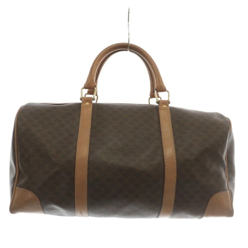 Celine Boston Bag Travel Purse PVC Leather Macadam Pattern Total Logo Brown XZ