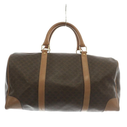 Celine Boston Bag Travel Purse PVC Leather Macadam Pattern Total Logo Brown XZ