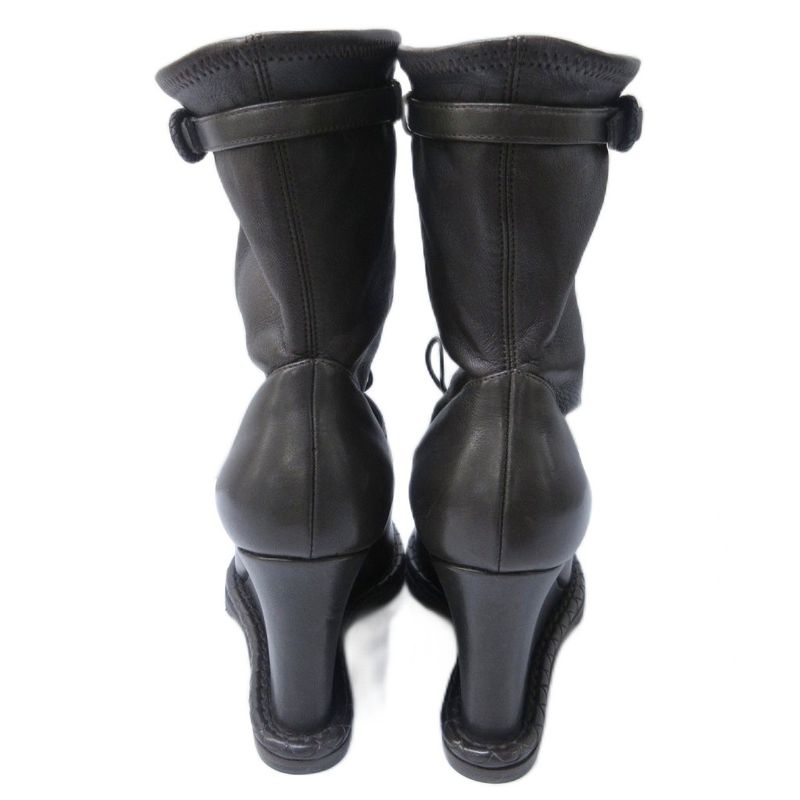 Bottega Veneta Intrecciato Short Boots Wedge Sole Leather Stitching Lace Up 36