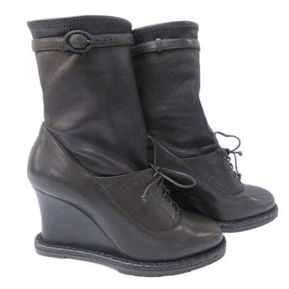 Bottega Veneta Intrecciato Short Boots Wedge Sole Leather Stitching Lace Up 36