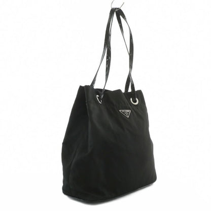 Prada Tote Bag Shoulder Drawstring Tessuto Nylon Leather Enamel Triangle Plate