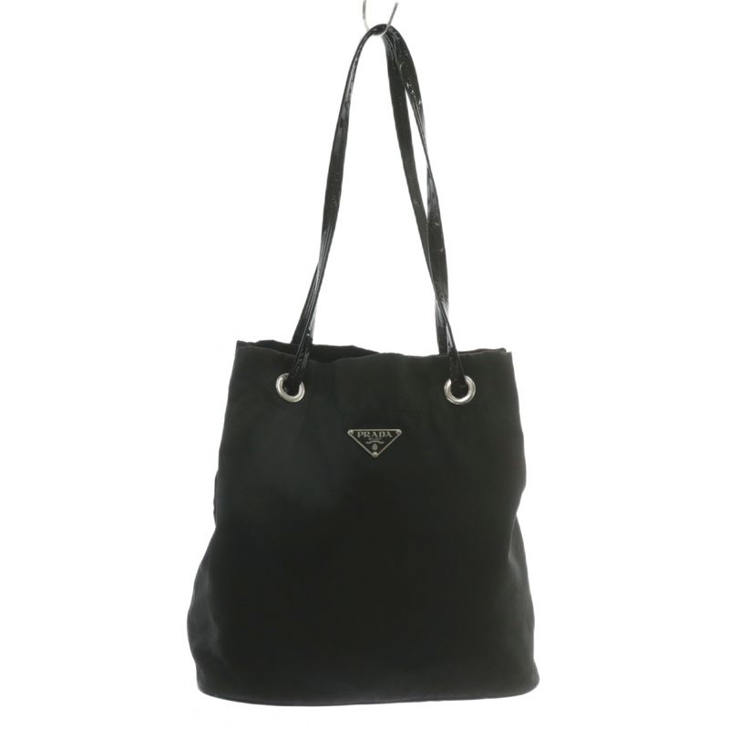 Prada Tote Bag Shoulder Drawstring Tessuto Nylon Leather Enamel Triangle Plate
