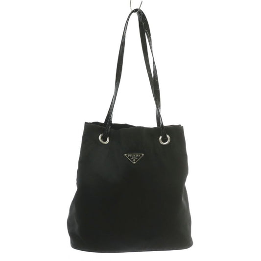 Prada Tote Bag Shoulder Drawstring Tessuto Nylon Leather Enamel Triangle Plate
