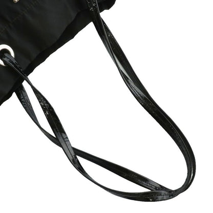 Prada Tote Bag Shoulder Drawstring Tessuto Nylon Leather Enamel Triangle Plate