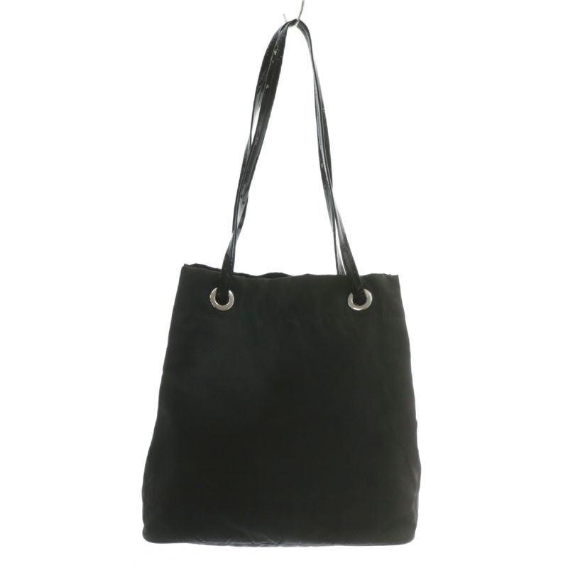 Prada Tote Bag Shoulder Drawstring Tessuto Nylon Leather Enamel Triangle Plate