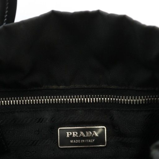 Prada Tote Bag Shoulder Drawstring Tessuto Nylon Leather Enamel Triangle Plate