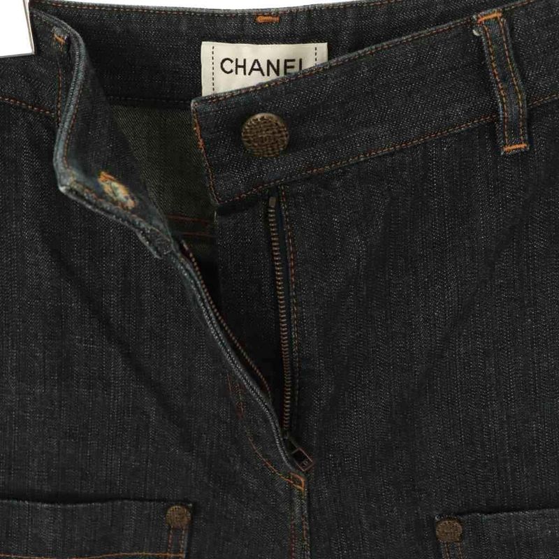 Chanel Front Pockets Denim Pants Jeans Zipper Fly Cotton 36 Dark Blue NR - OS