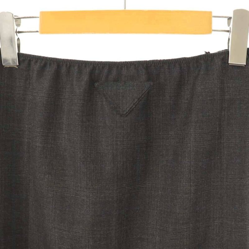 Prada 24 Wool Skirt Tight Knee Length Check 38S Dark Grey Off White Navy P179y