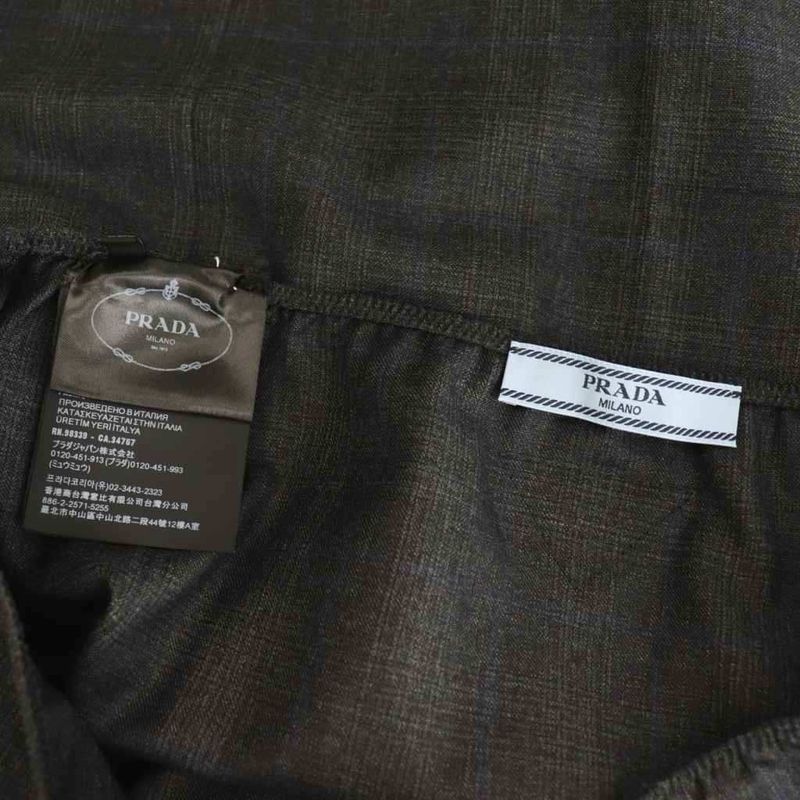 Prada 24 Wool Skirt Tight Knee Length Check 38S Dark Grey Off White Navy P179y