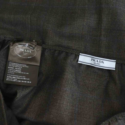 Prada 24 Wool Skirt Tight Knee Length Check 38S Dark Grey Off White Navy P179y