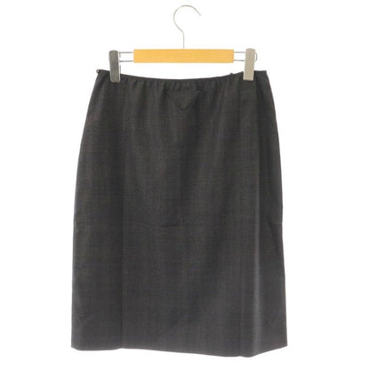 Prada 24 Wool Skirt Tight Knee Length Check 38S Dark Grey Off White Navy P179y