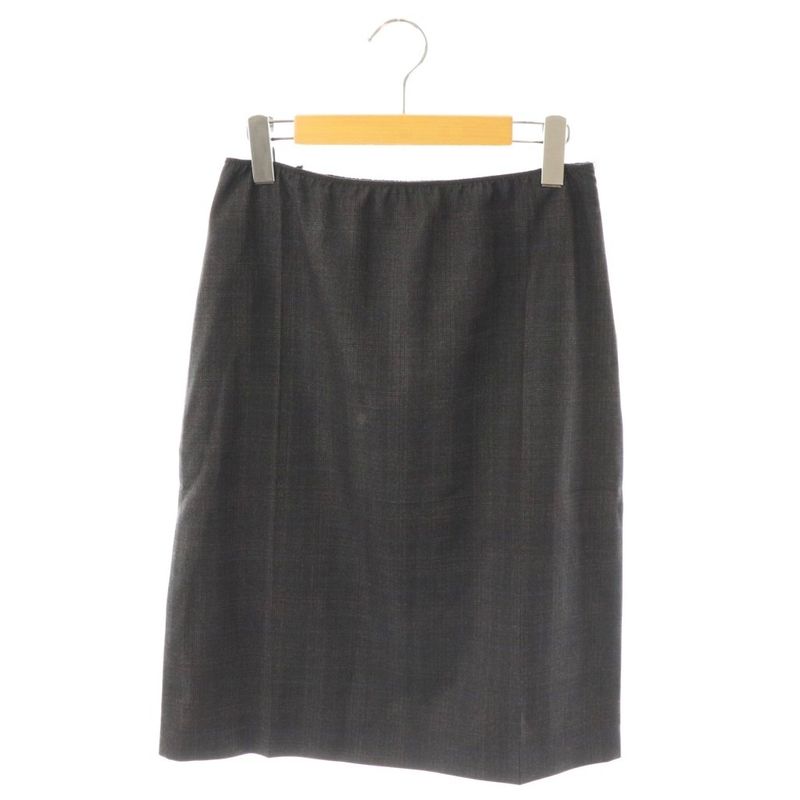 Prada 24 Wool Skirt Tight Knee Length Check 38S Dark Grey Off White Navy P179y