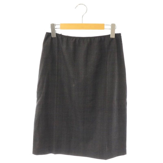 Prada 24 Wool Skirt Tight Knee Length Check 38S Dark Grey Off White Navy P179y