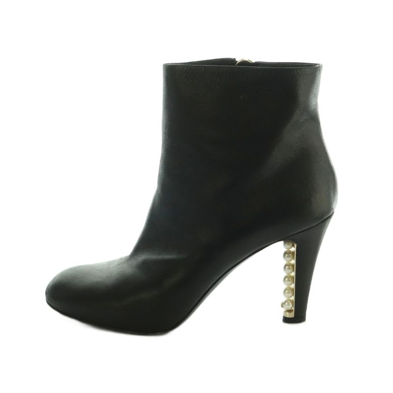 Chanel Short Boots Pearl Heel 39C 24.5cm (9.65in) Black MI - OS