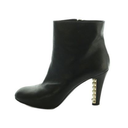 Chanel Short Boots Pearl Heel 39C 24.5cm (9.65in) Black MI - OS
