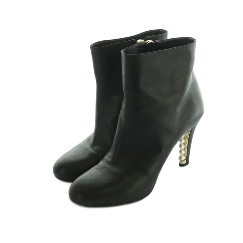 Chanel Short Boots Pearl Heel 39C 24.5cm (9.65in) Black MI - OS