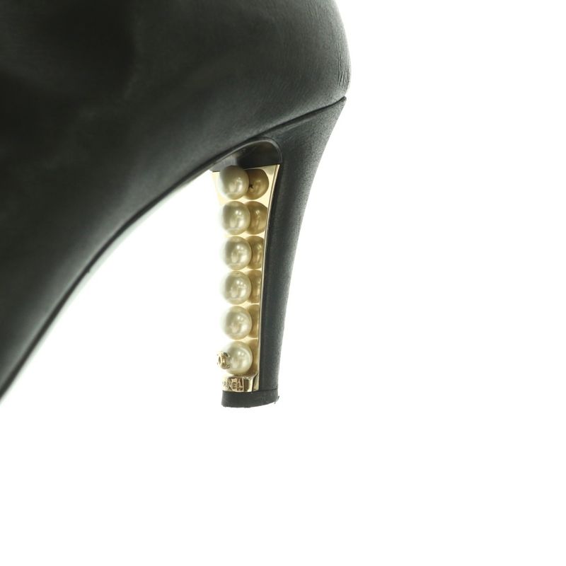 Chanel Short Boots Pearl Heel 39C 24.5cm (9.65in) Black MI - OS