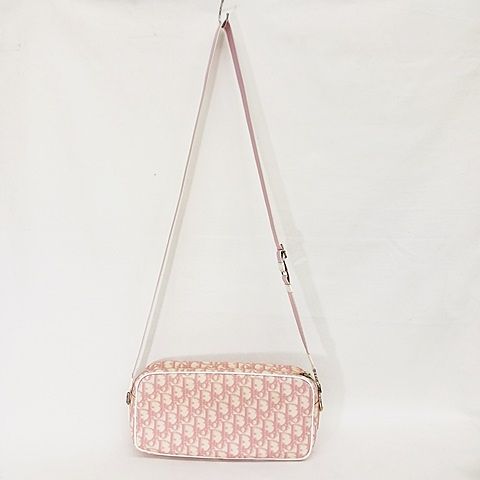 Christian DIOR Shoulder Bag Crossbody Diagonal Trotter Pink White AA