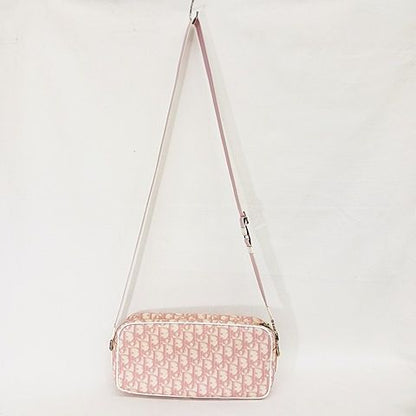 Christian DIOR Shoulder Bag Crossbody Diagonal Trotter Pink White AA