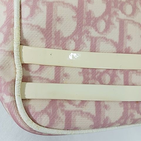 Christian DIOR Shoulder Bag Crossbody Diagonal Trotter Pink White AA