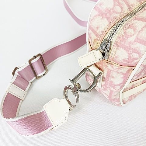 Christian DIOR Shoulder Bag Crossbody Diagonal Trotter Pink White AA