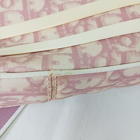Christian DIOR Shoulder Bag Crossbody Diagonal Trotter Pink White AA