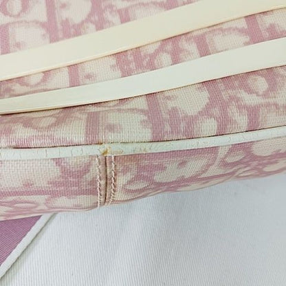 Christian DIOR Shoulder Bag Crossbody Diagonal Trotter Pink White AA