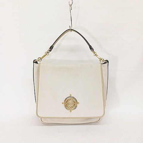 Loewe Maia Handbag One Shoulder Bag Anagram Leather Off White Gold Color AA