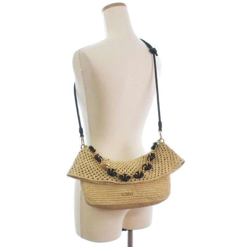 Loewe OLA Medium Summer Bag Shoulder Hand 2WAY Donut Chain Raffia & Calf Beige