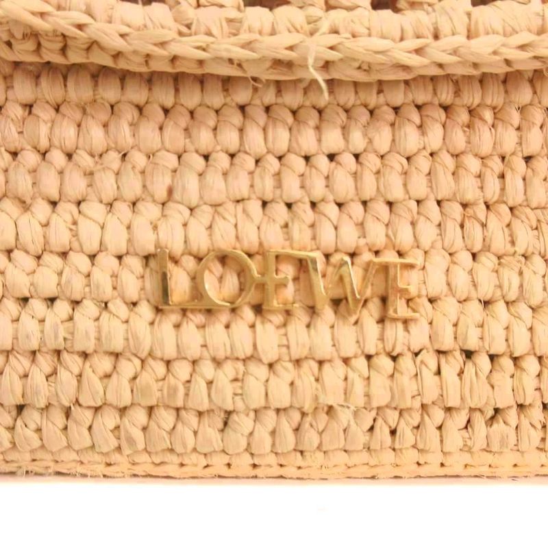 Loewe OLA Medium Summer Bag Shoulder Hand 2WAY Donut Chain Raffia & Calf Beige