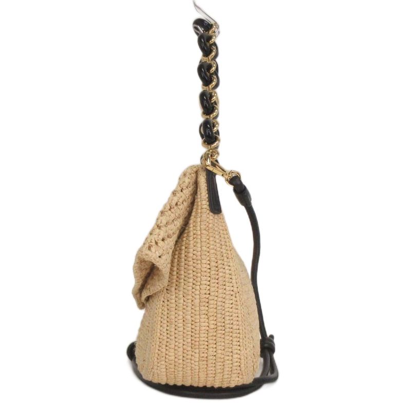 Loewe OLA Medium Summer Bag Shoulder Hand 2WAY Donut Chain Raffia & Calf Beige